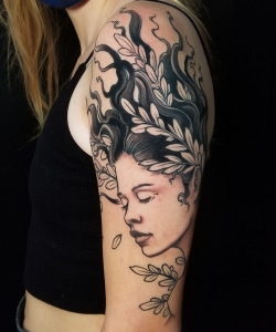 Arm Black & Grey Blackwork Girl Head Woman Tattoo