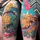 Flowers Japanese Leg snake Tattoo