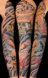 Animals Japanese samurai Skull Sleeve Wolf Tattoo