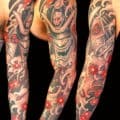 Black & Grey Japanese samurai Sleeve Tattoo