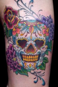 Catrina/Day of the Dead Flowers Skull Tattoo
