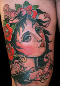 Flowers Girl Head Neo-Traditional Woman Tattoo