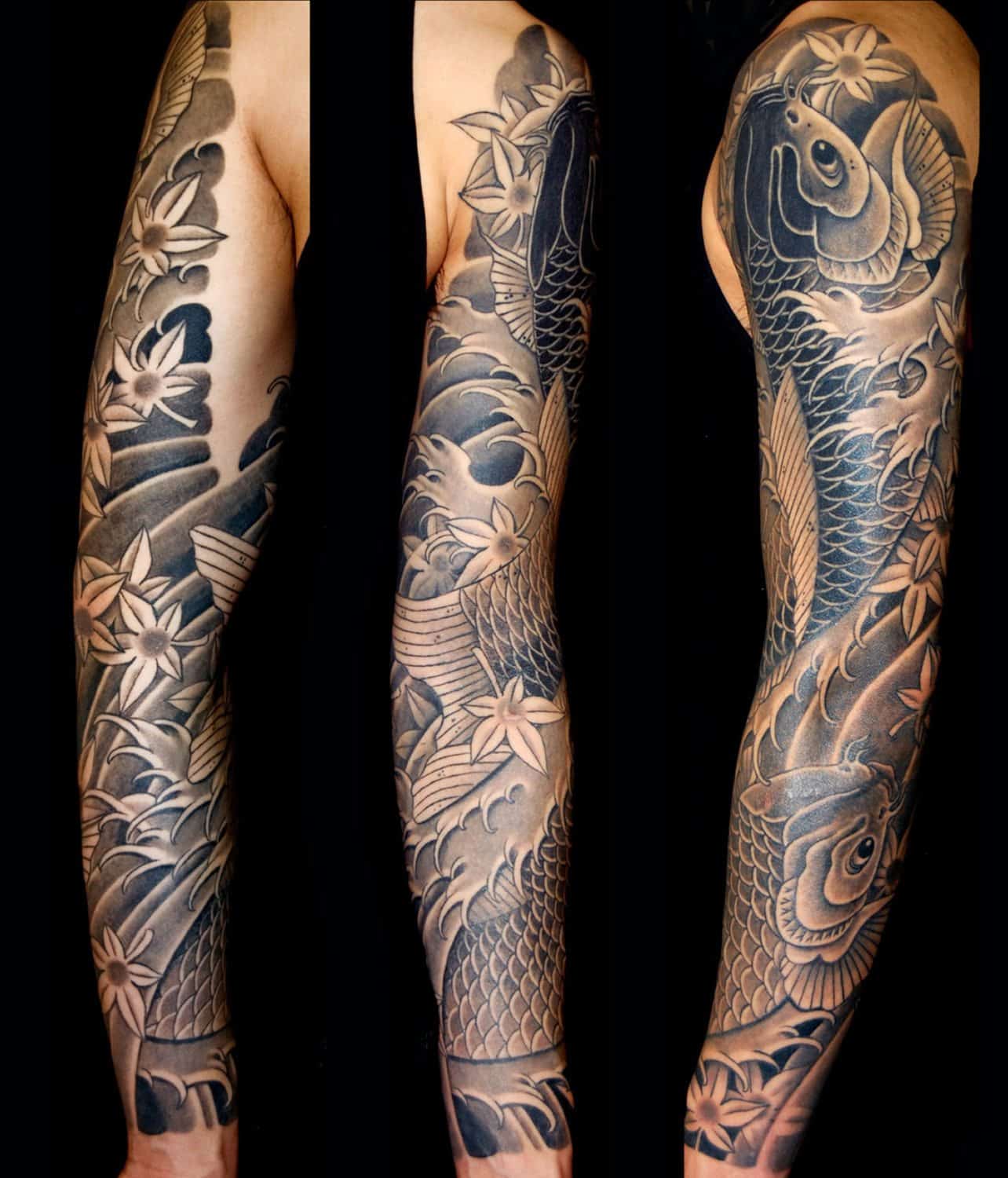 Black Grey Japanese Koi Sleeve Tattoo  Slave to the Needle