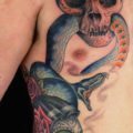 Chest Flowers Girl Head Skull snake Woman Tattoo
