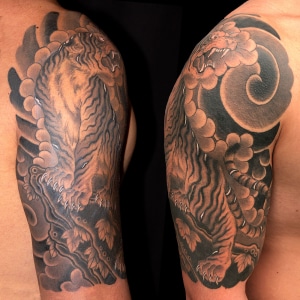 Animals Black & Grey Japanese Tiger Tattoo