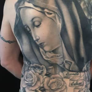 Black & Grey Flowers Realistic/Realism Religious/Spiritual Shoulder Tattoo