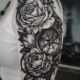 Arm Blackwork Flowers Shoulder Tattoo