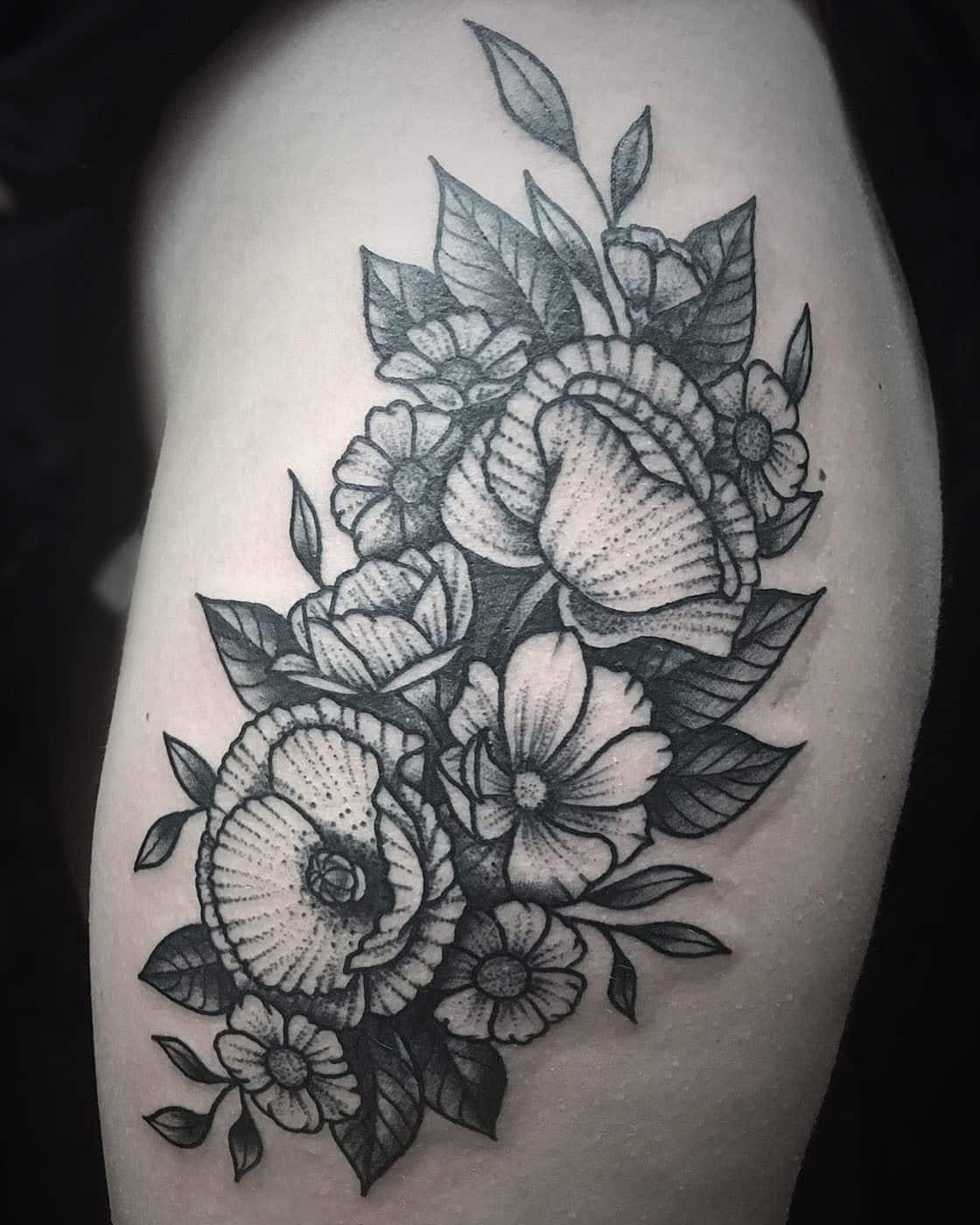 Blackwork Flowers Tattoo
