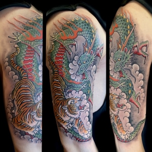 Animals Arm Dragons Japanese Sleeve Tiger Tattoo