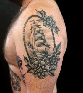 Arm Black & Grey Flowers Nautical Traditional/Americana Tattoo