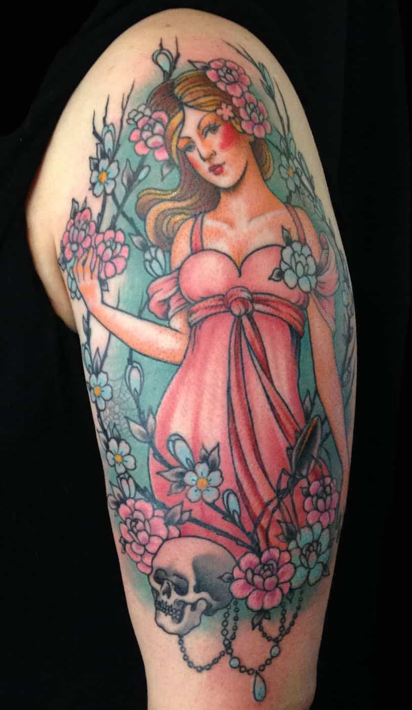 Arm Flowers Pin-up girl Traditional/Americana Woman Tattoo