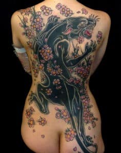 Animals Backpiece Flowers Panther Traditional/Americana Tattoo