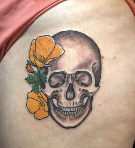 Black & Grey Flowers Skull Tattoo