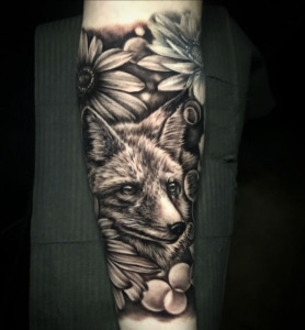 Animals Black & Grey Flowers Nature/Landscape Realistic/Realism Tattoo