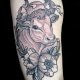Animals Black & Grey Dotwork Flowers Tattoo