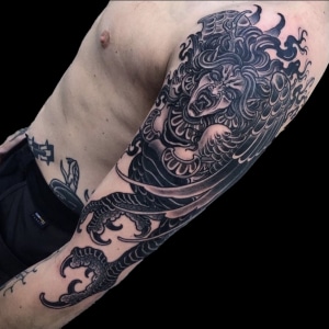 Arm Black & Grey Blackwork Dark/Horror Girl Head Tattoo