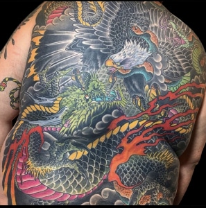 Animals Back Backpiece Dragons Hawks/Eagles Japanese Traditional/Americana Tattoo