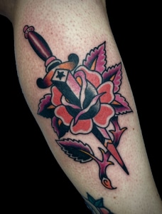 dagger Flowers Traditional/Americana Tattoo - Slave to the Needle