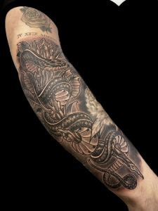 Arm Black & Grey Neo-Traditional snake Tattoo