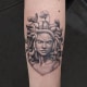 Arm Black & Grey Dotwork Girl Head Mythology Realistic/Realism Woman Tattoo