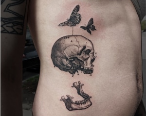 Black & Grey Realistic/Realism Ribs/Sternum Skull Tattoo