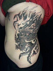 Black & Grey Dragons Japanese Ribs/Sternum Tattoo