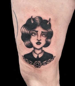 Black & Grey Girl Head Woman Tattoo