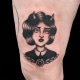 Black & Grey Girl Head Woman Tattoo