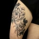 Black & Grey Flowers Japanese Leg Tattoo